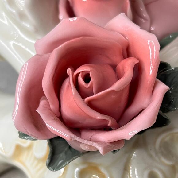 Vintage 30s Karl Ens Porcelain Rose 3 Arm Pair Candlesticks Candelabra Regency - Picture 11 of 15